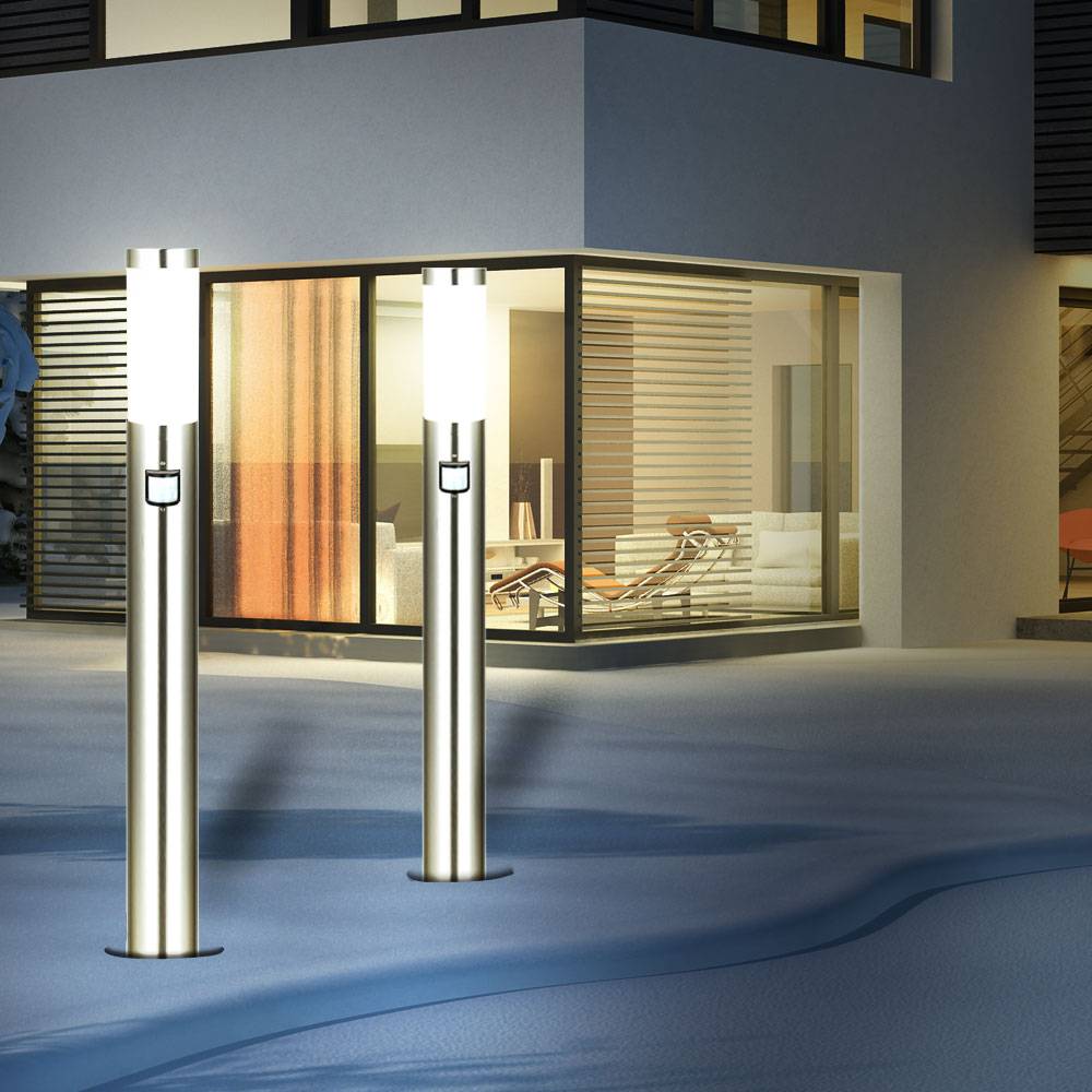 2er Set Außenstehlampen 1x Stehleuchte mit Bewegungsmelder Garten Wegeleuchte Edelstahl Außenlampe, E27 Fassung, Garten Außenbereich