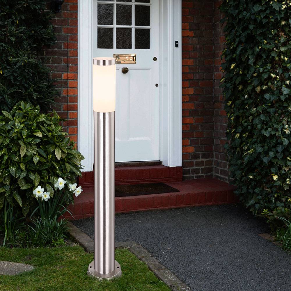 Außenstehlampe Garten Wegelampe Edelstahl silber Sockelleuchte Außen Standleuchte Säule Höhe 80 cm