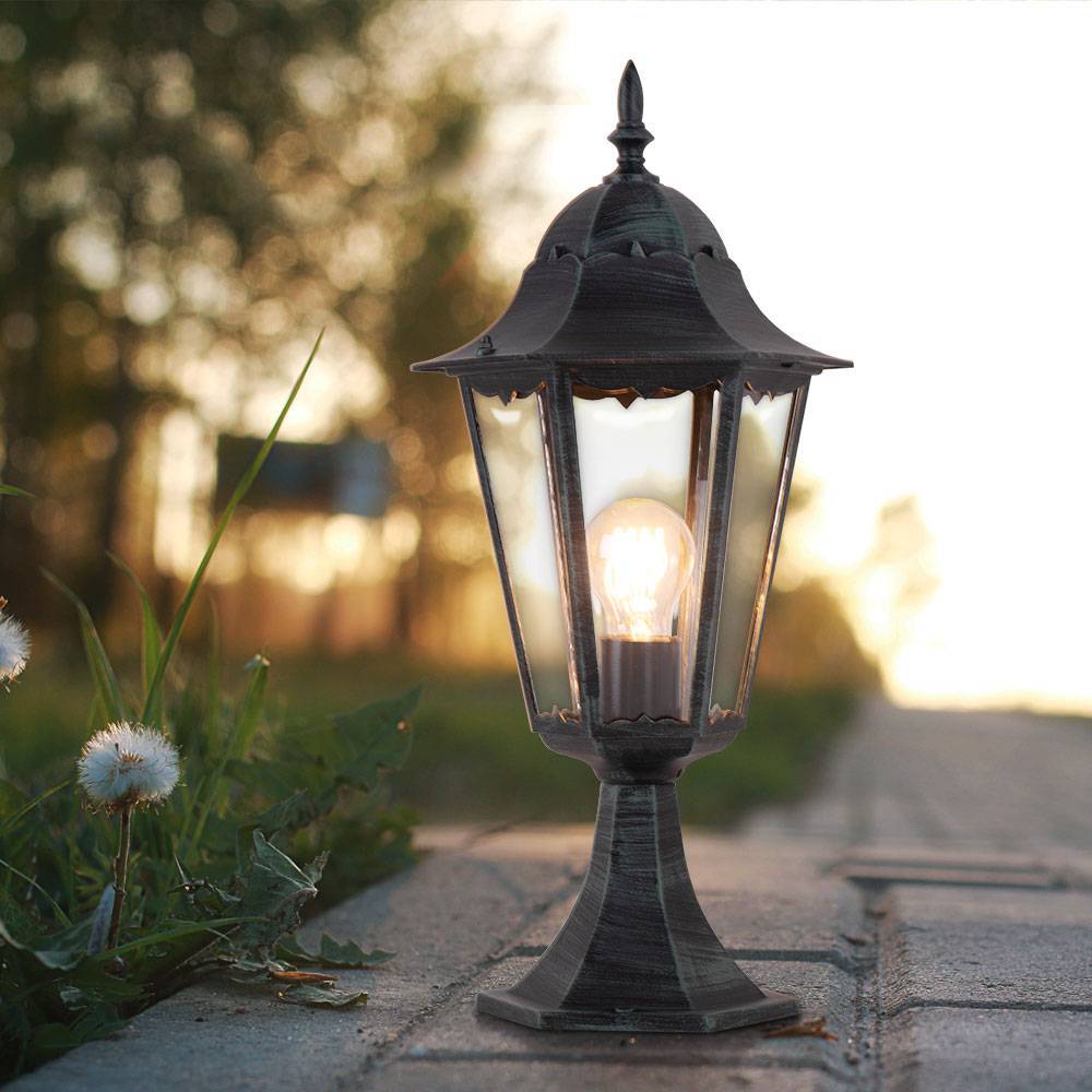 Rustikale Steh Leuchte Außen Beleuchtung ALU IP44 Sockel Lampe Laterne