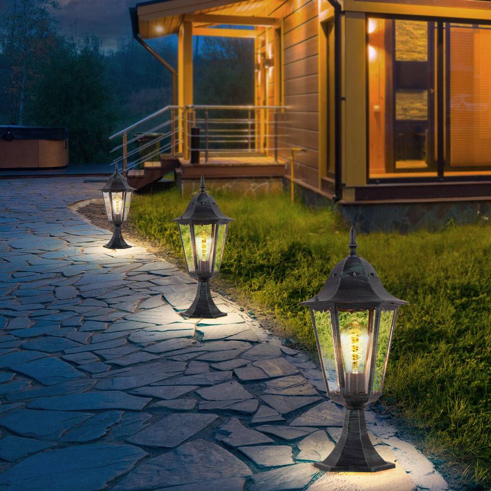 Rustikale Steh Leuchte Außen Beleuchtung ALU IP44 Sockel Lampe Laterne