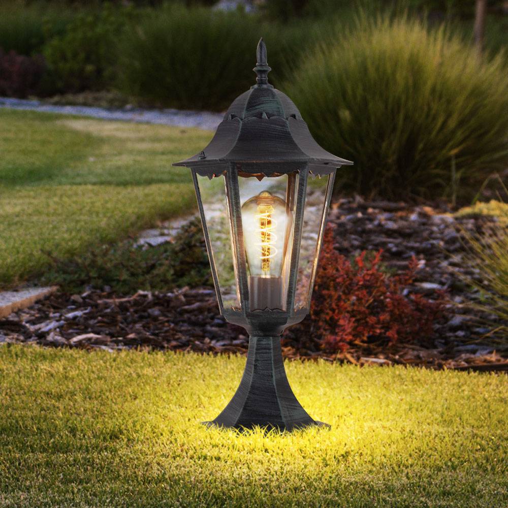 Rustikale Steh Leuchte Außen Beleuchtung ALU IP44 Sockel Lampe Laterne