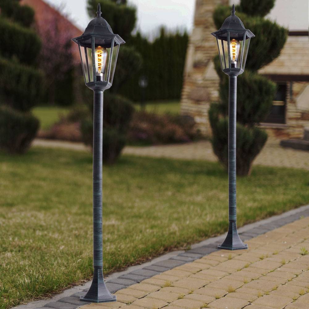 Rustikale Steh Leuchte Stand Lampe Laterne Beleuchtung Außen Strahler IP44 ALU