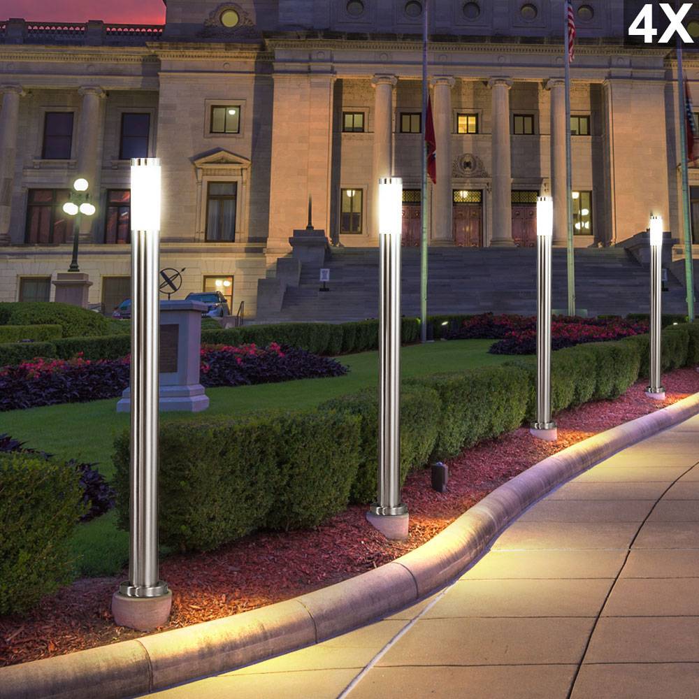 4er Set Außen Bereich Steh Stand Lampen Grundstück Leuchten Edelstahl Strahler