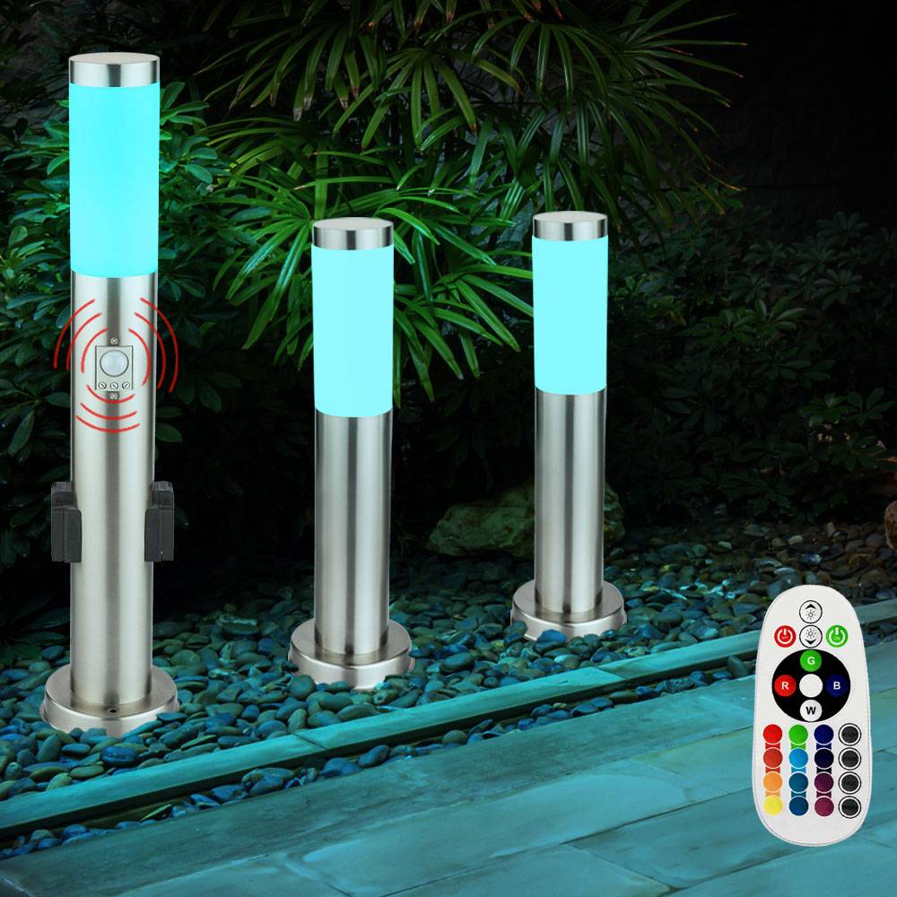 3er Set RGB LED Außen Leuchten Dimmer Fernbedienung Garten Lampen Bewegungsmelder Steckdosen