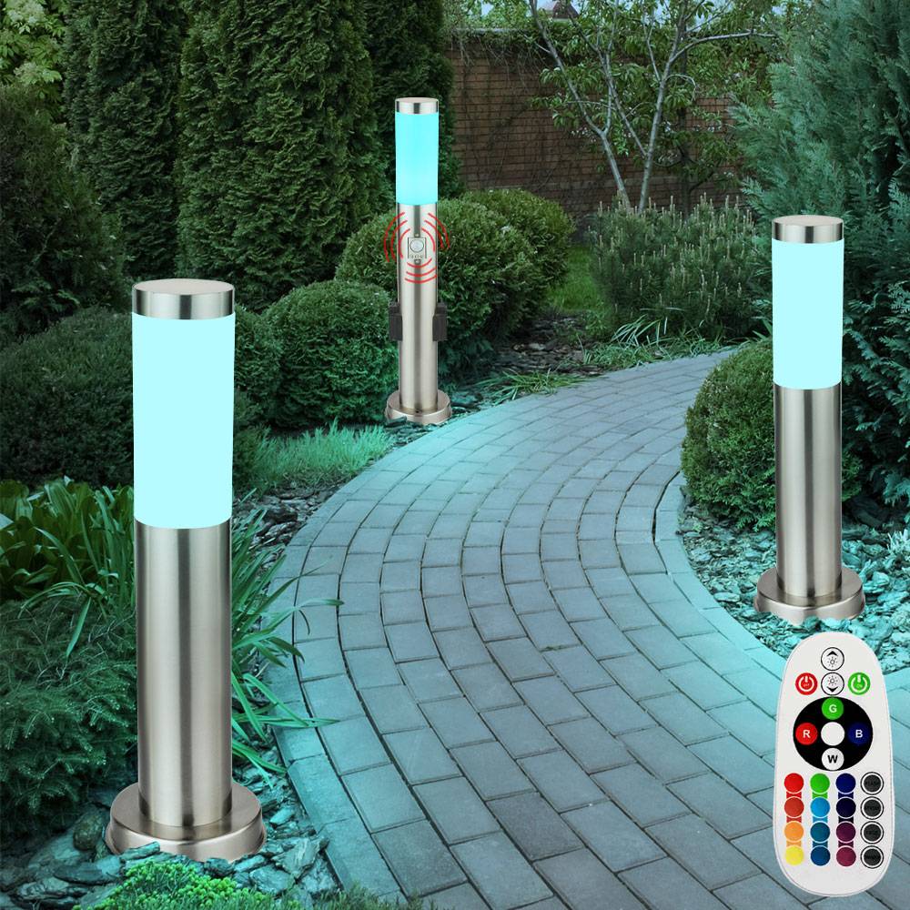 3er Set RGB LED Außen Leuchten Dimmer Fernbedienung Garten Lampen Bewegungsmelder Steckdosen