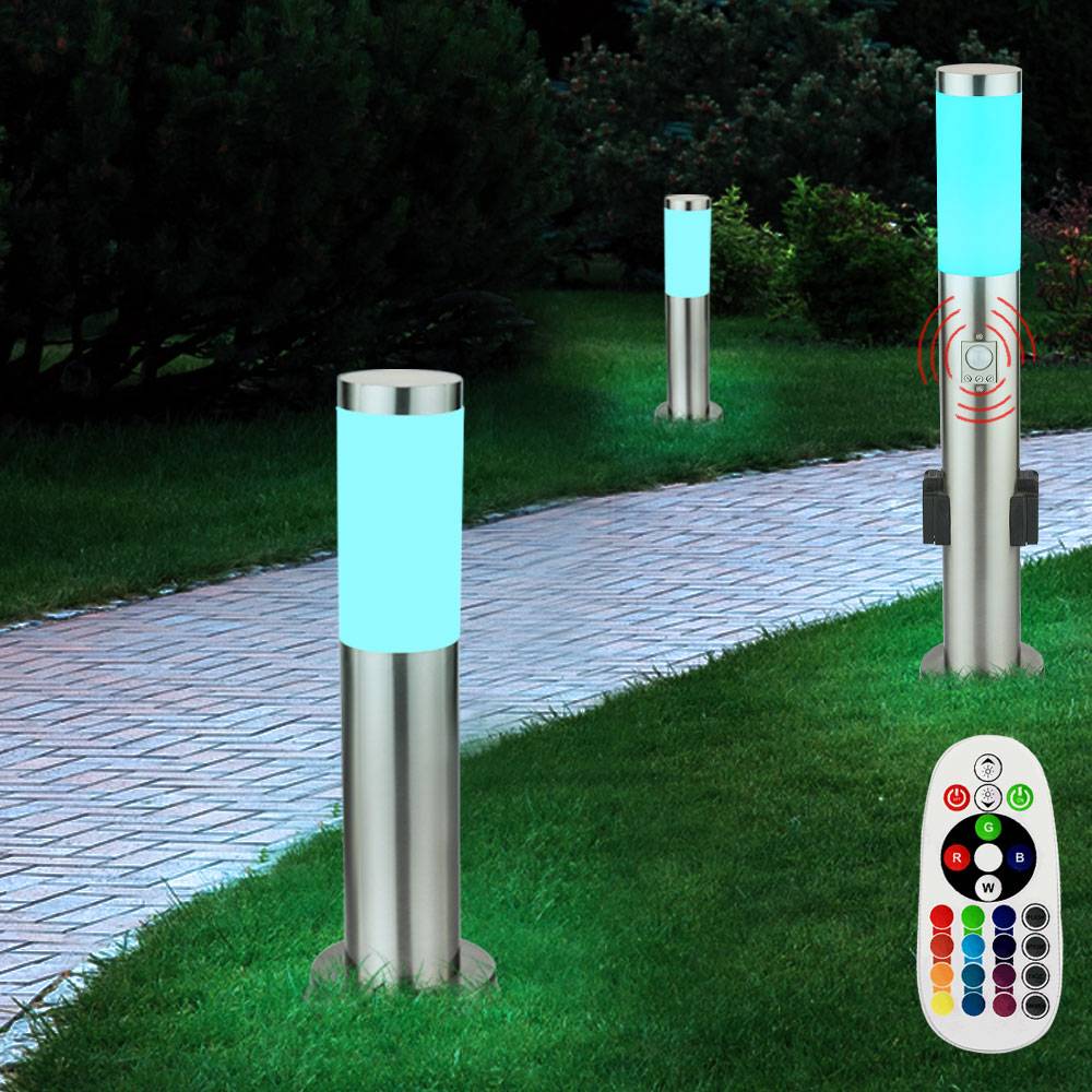 3er Set RGB LED Außen Leuchten Dimmer Fernbedienung Garten Lampen Bewegungsmelder Steckdosen