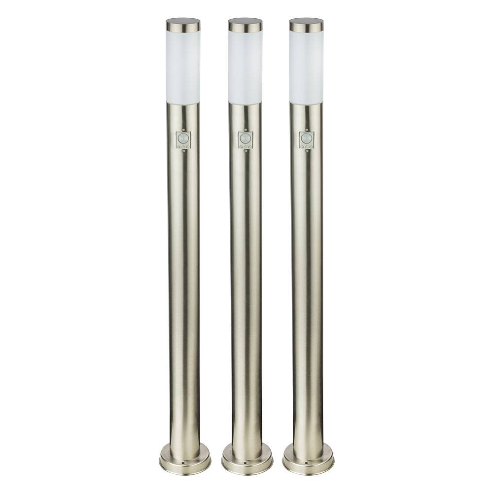 3x Außen Steh Lampen Edelstahl Terrassen Strahler Park Leuchten Bewegungsmelder