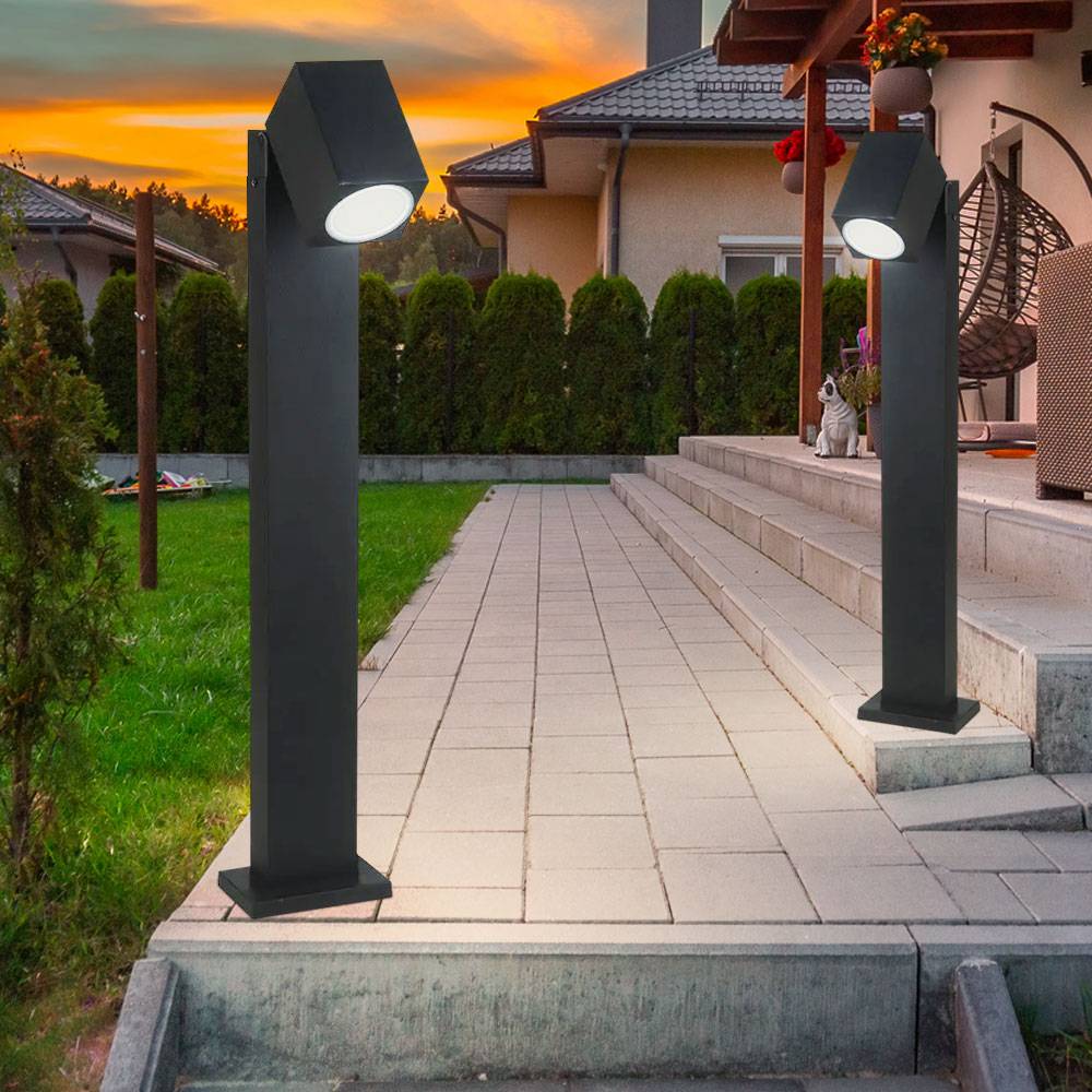 Stehleuchte Strahler schwenkbar Aussen Außen Wegeleuchte Garten Außenleuchte stehend schwarz , Aluminium, 1x GU10, HxBxT 80x10,5x11,75 cm, 2er set