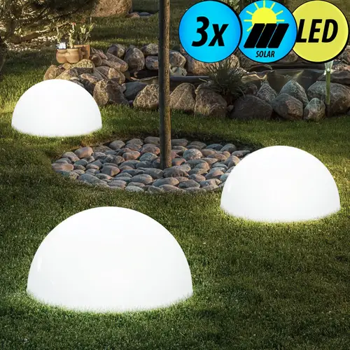 3er Set LED Solar Steh Lampen Fassaden Halb Kugel Wand Beleuchtung Garten Weg Stand Leuchten weiß 3er Set LED Solar Steh Lampen Fassaden Halb Kugel Wand Beleuchtung Garten Weg Stand Leuchten weiß