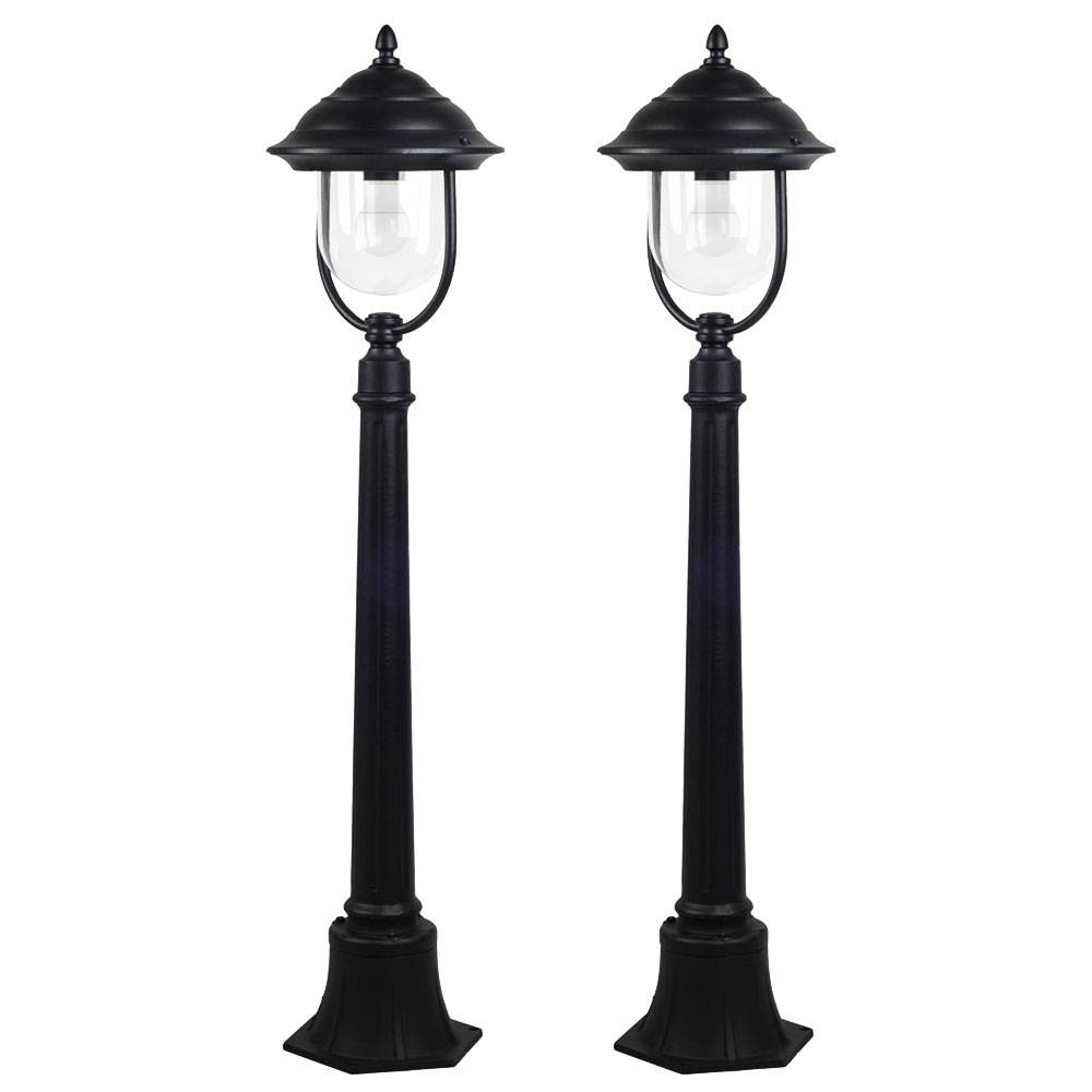 Außenstehlampe Laterne schwarz Vintage Wegeleuchte Gartenlampe Terrassenleuchte, Aluminium, 1x E27, DxH 25 x 111 cm, 2er Set