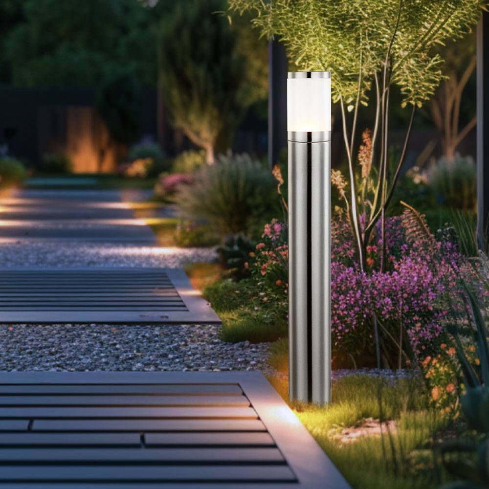 Wegeleuchte Außenstehlampe H 80 cm Gartenlampe Außenleuchte Edelstahl, silber Kunststoff opal, 1x E27 Fassung, DxH 14x80 cm