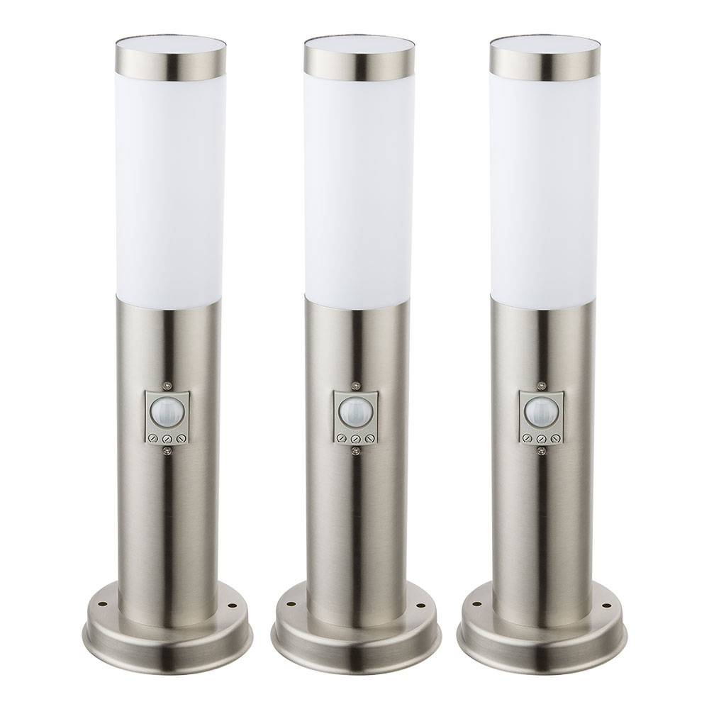 LED Wegeleuchte Stehlampe Gartenleuchte Edelstahl Außenleuchte mit Bewegungsmelder, silber, 9W 810lm warmweiß, DxH 12,7x45 cm, 3er Set