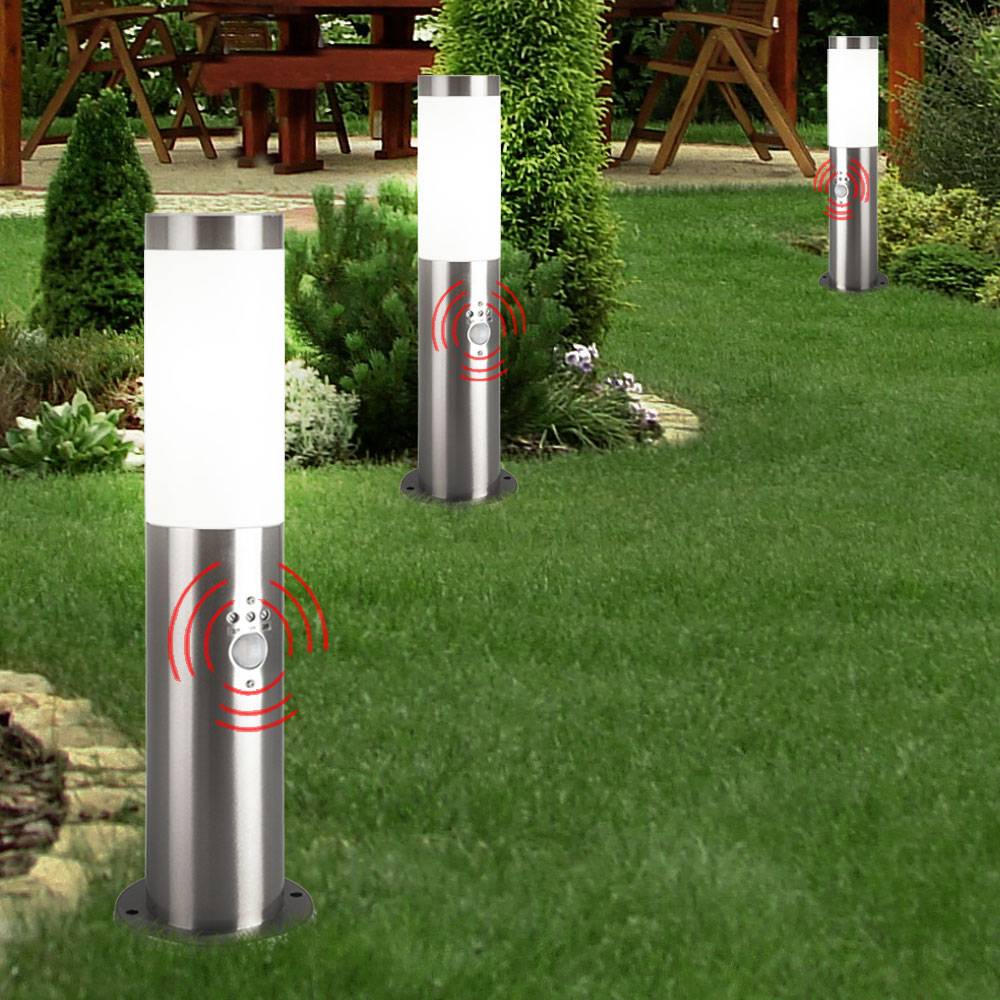 LED Wegeleuchte Stehlampe Gartenleuchte Edelstahl Außenleuchte mit Bewegungsmelder, silber, 9W 810lm warmweiß, DxH 12,7x45 cm, 3er Set