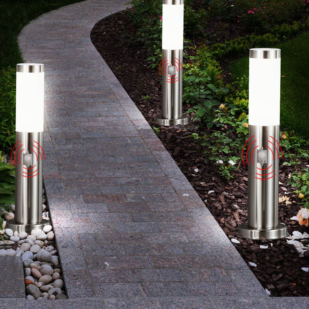 Außenleuchte Stehlampe Leuchte Wegeleuchte Sockelleuchte Garten, IP44 Bewegungsmelder Sensor, Edelstahl opal, 1x LED 8W 500Lm 3000K, DxH 12,7x45cm