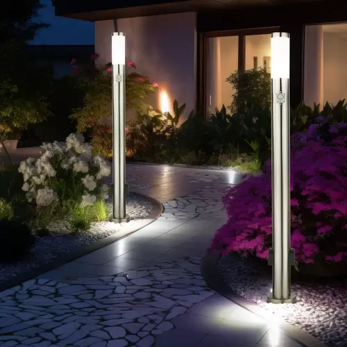 2er Set Außen Steh Lampen Bewegungsmelder 2x Steckdosen Garten Beleuchtung Einfahrt Hof Säulen Stand Leuchten 2er Set Außen Steh Lampen Bewegungsmelder 2x Steckdosen Garten Beleuchtung Einfahrt Hof Säulen Stand Leuchten