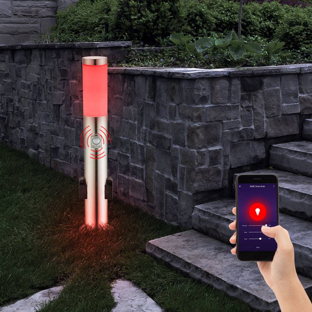 LED Sockelleuchte mit Steckdose Wegeleuchte Außen mit Bewegungsmelder Gartenstehlampe LED Pollerleuchte Edelstahl, 1x 10w 806 2700-6400K, DxH 7,6x