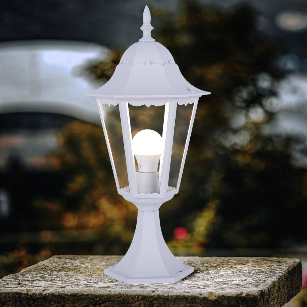 Außen Steh Lampe weiß Garten Weg Laterne ALU Balkon Sockel Leuchte im Set inkl. LED Leuchtmittel
