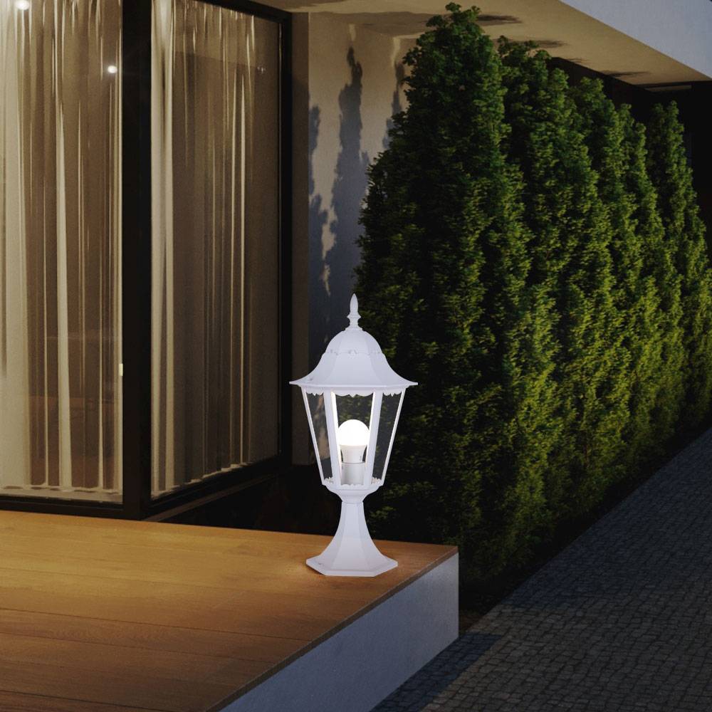 Außen Steh Lampe weiß Garten Weg Laterne ALU Balkon Sockel Leuchte im Set inkl. LED Leuchtmittel