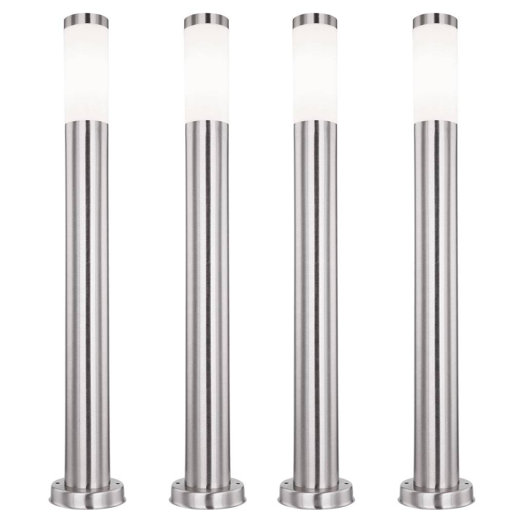 4er Set Außenstehlampe Gartenleuchte aus Edelstahl Garten Standleuchte silber Wegelampe Außen Stehleuchte, Edelstahl, 1x E27, IP44, 7,6 x 80 cm