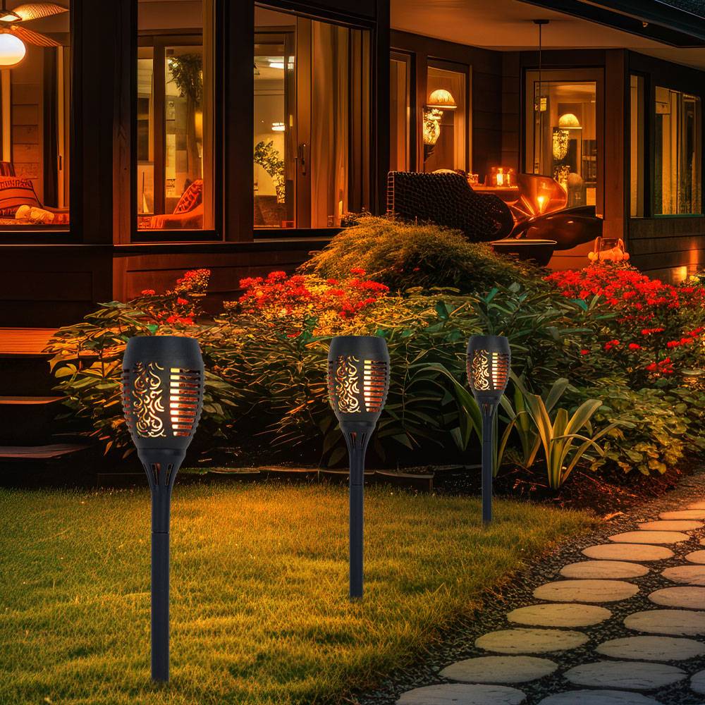 Solarlampen für Außen Gartendeko Fackeln Gartenfackel, LED Feuereffekt IP44 Erdspieß, Höhe 59,5 cm, 6er Set
