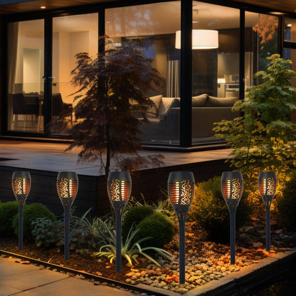 Solarlampen für Außen Gartendeko Fackeln Gartenfackel, LED Feuereffekt IP44 Erdspieß, Höhe 59,5 cm, 6er Set