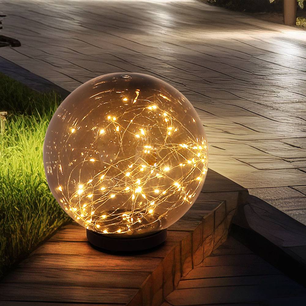 2x LED Solar Außen Steh Tisch Leuchten Terrassen Lichterkette Kugel Park Lampe