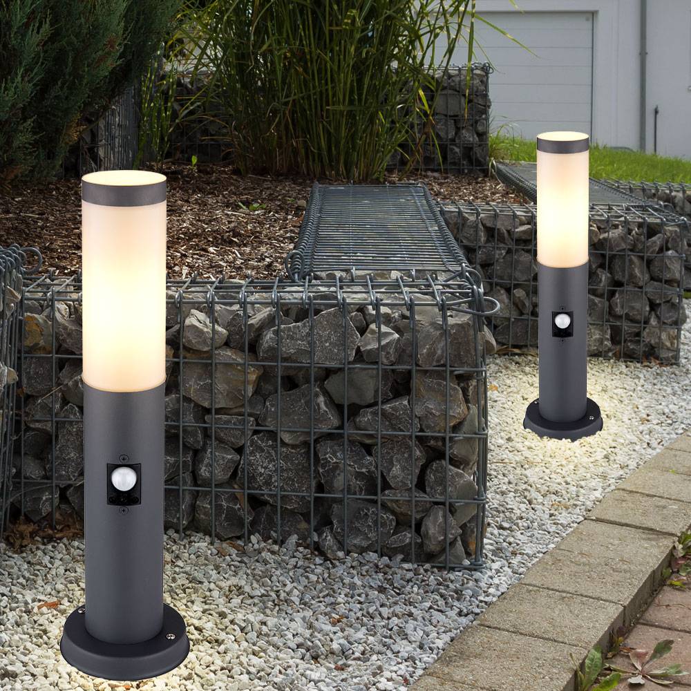 Außenstehlampe mit Bewegungsmelder Gartenlampe Edelstahl Wegeleuchte anthrazit Außenleuchte, 1x E27, DxH 12,7 x 45 cm, 2er Set