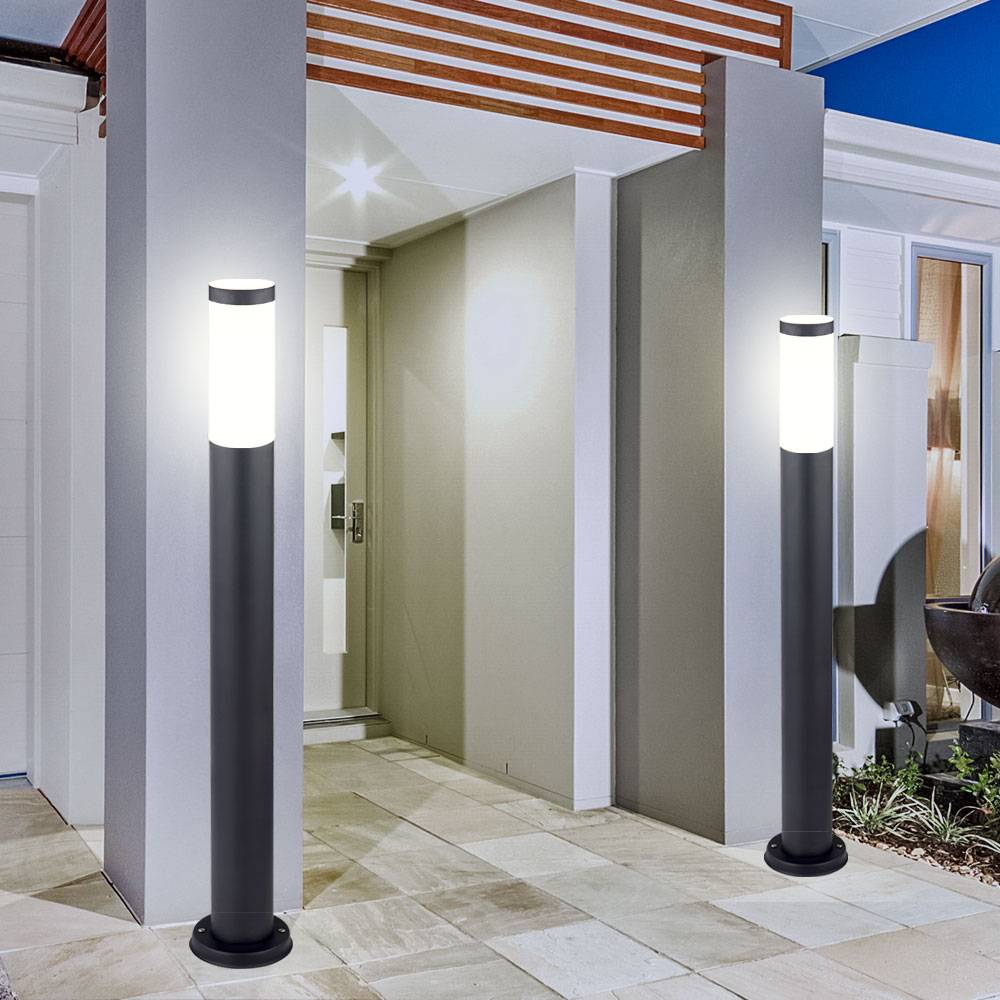 2x Außen Steh Leuchten Garten Haus Weg Edelstahl Stand Sockel Lampe ANTHRAZIT