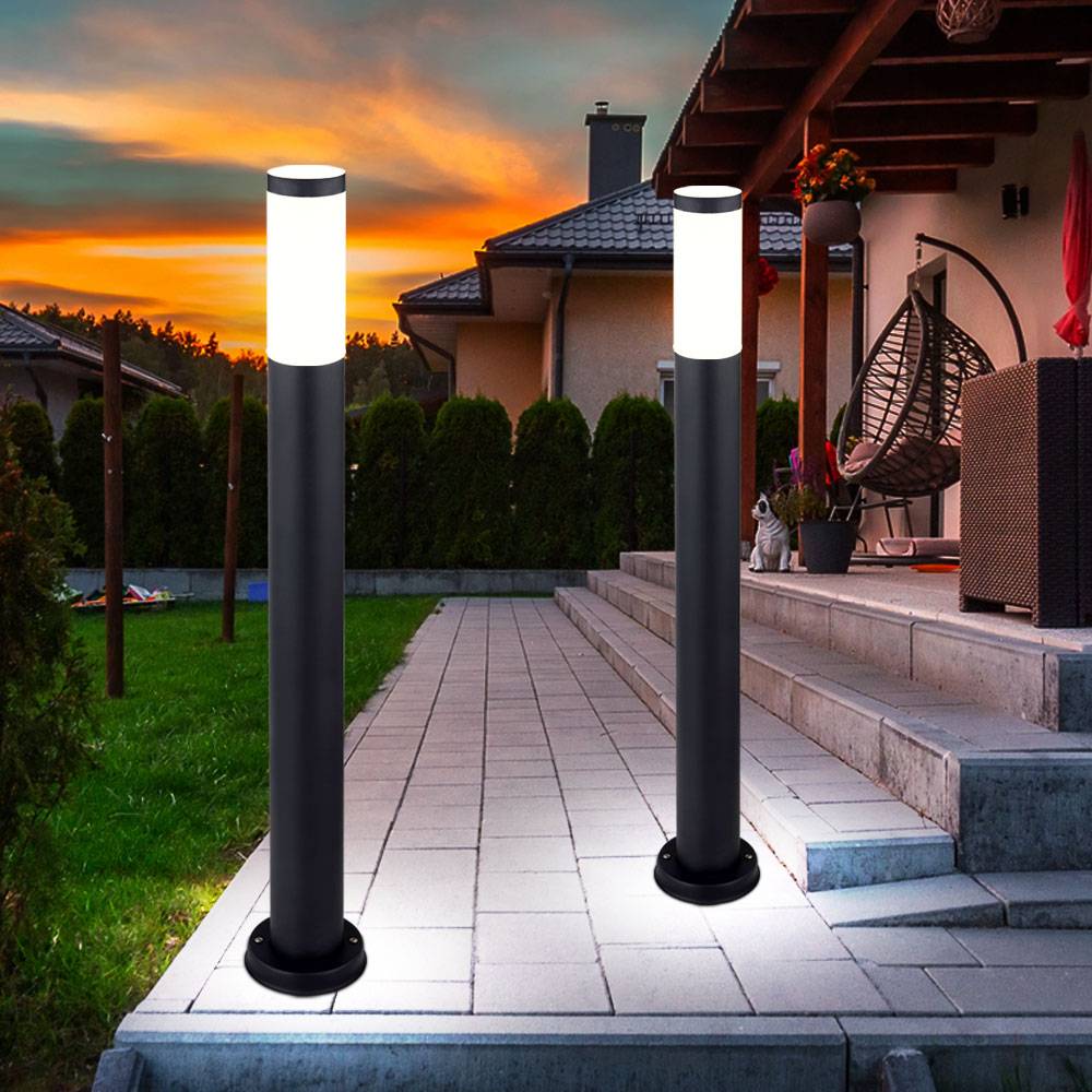 2x Außen Steh Leuchten Garten Haus Weg Edelstahl Stand Sockel Lampe ANTHRAZIT