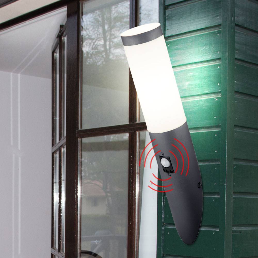 Wand Fackel Außen Lampe Bewegungsmelder Fassaden Leuchte ANTRHAZIT im Set inkl. LED Leuchtmittel