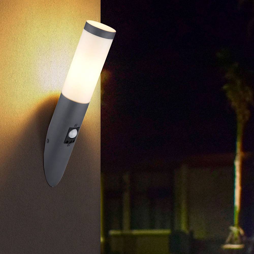 Wand Fackel Außen Lampe Bewegungsmelder Fassaden Leuchte ANTRHAZIT im Set inkl. LED Leuchtmittel