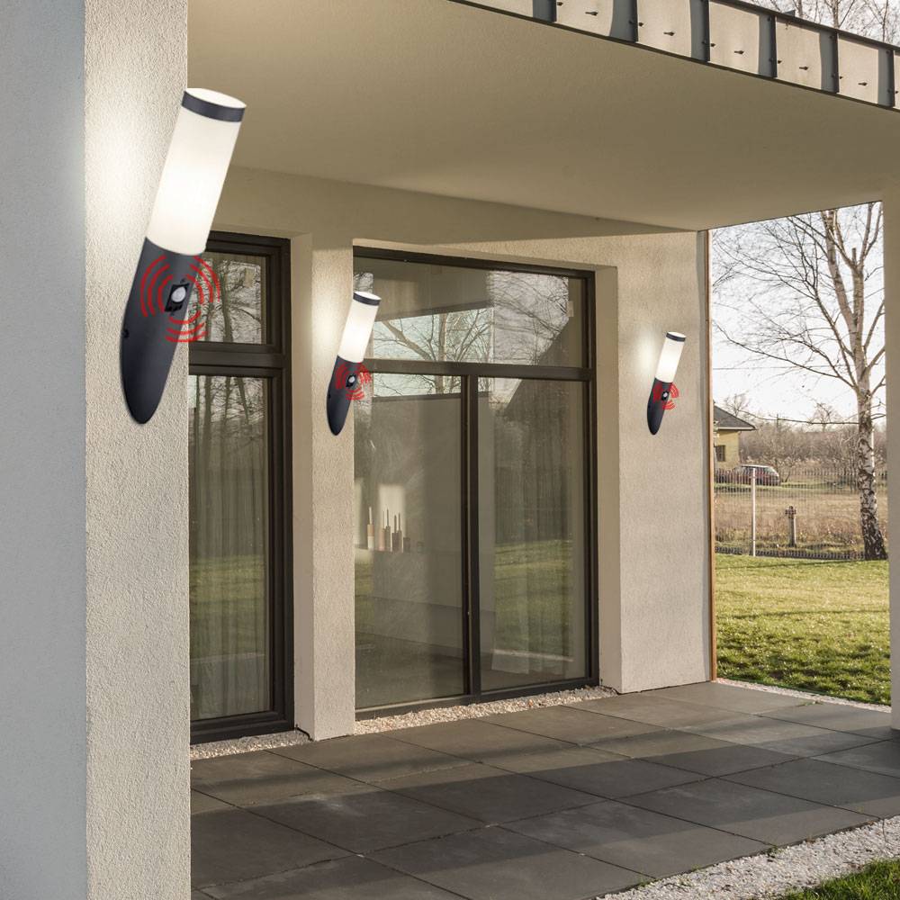 3er Set Außen Wand Leuchten Terrassen Fackel Edelstahl Lampe SENSOR Hof Strahler