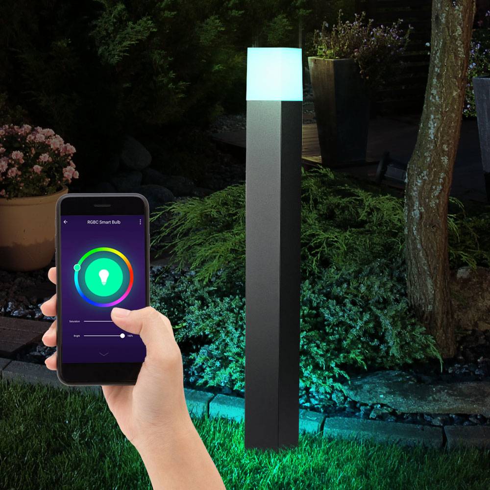 Smart Außen Steh Lampe dimmbar App Sprachsteuerung Stand Sockel Garten Leuchte schwarz im Set inkl. RGB LED Leuchtmittel