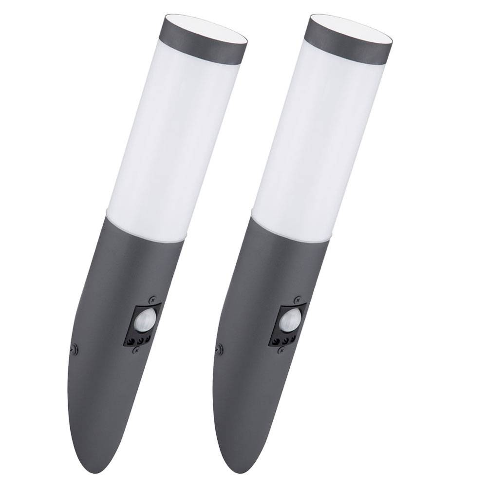 2er Set Außen Wand Leuchten Terrassen Fackel Edelstahl Lampe SENSOR Hof Strahler