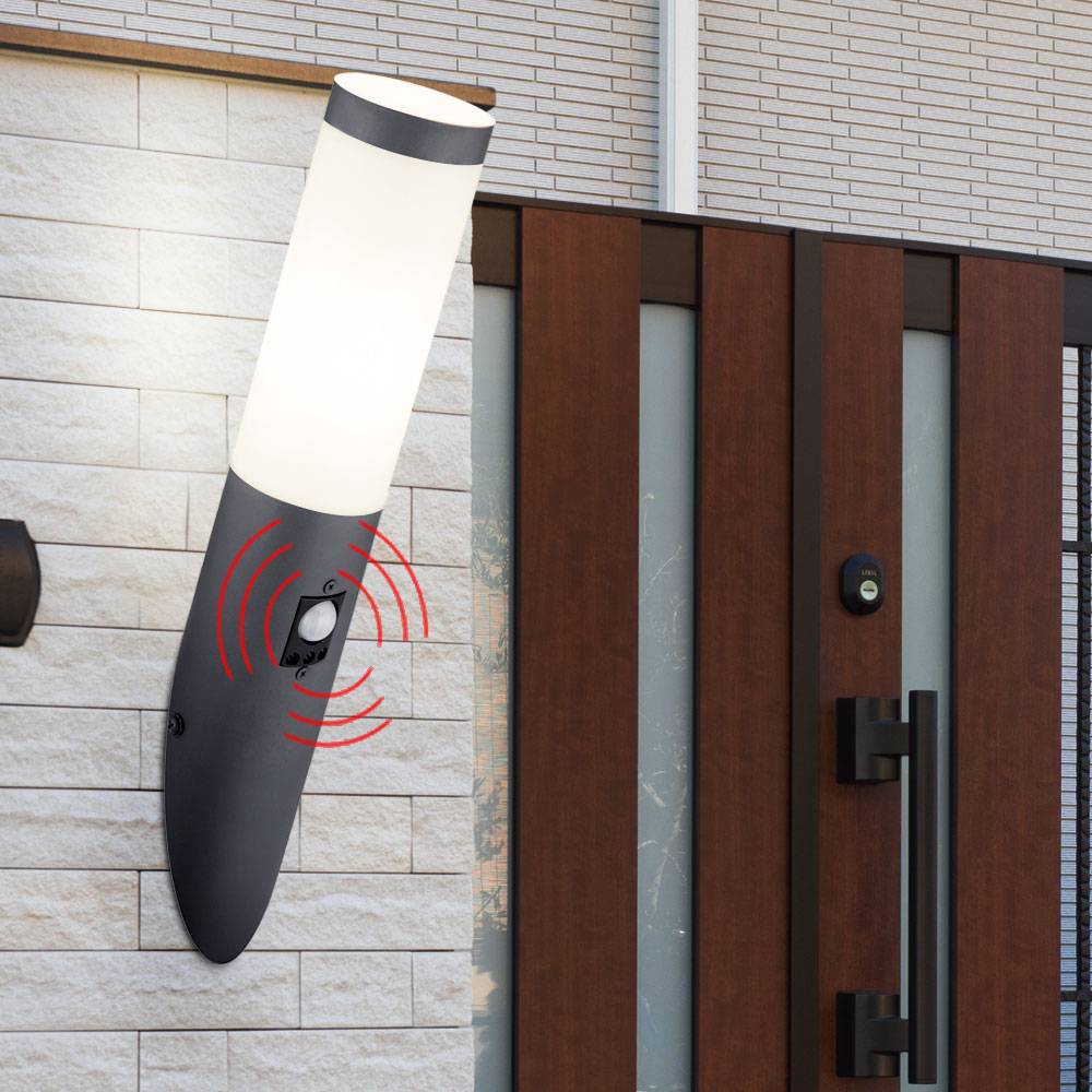 2er Set Wand Fackeln Außen Lampen Bewegungsmelder Garten Balkon Leuchten ANTRHAZIT im Set inkl. LED Leuchtmittel