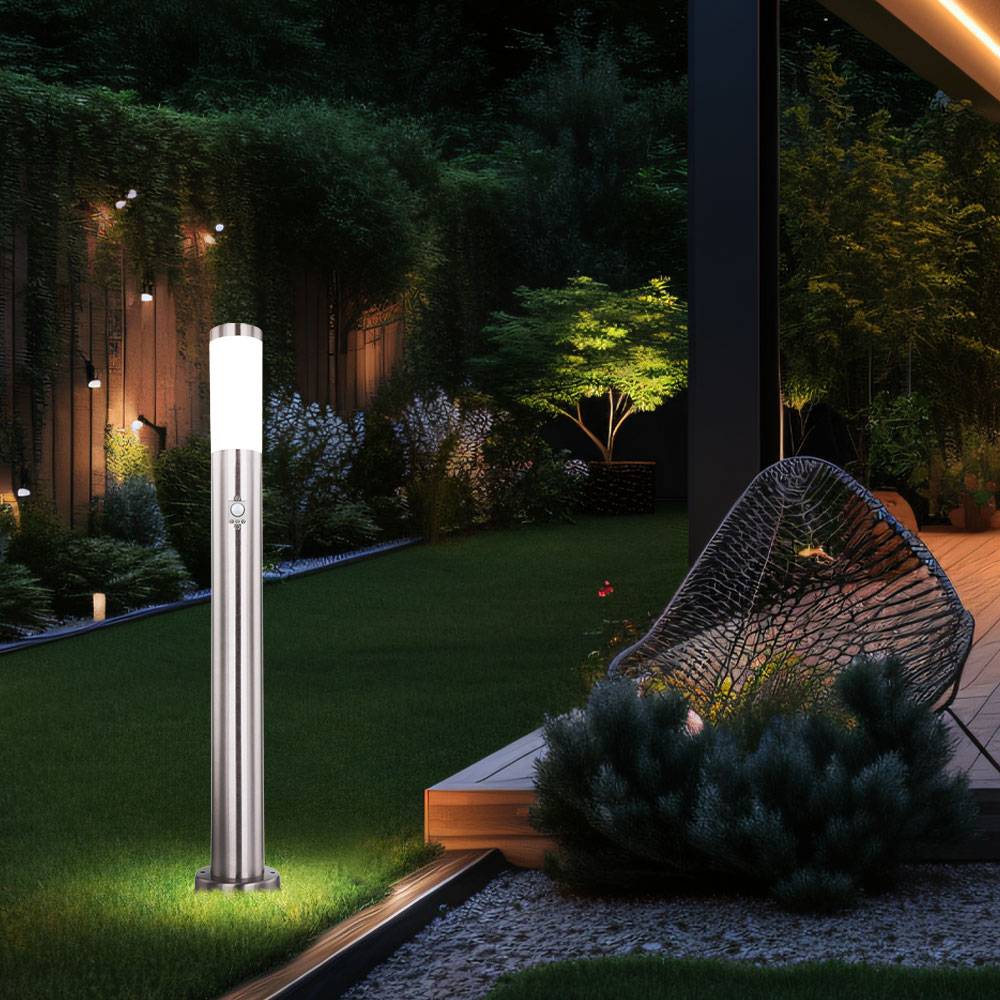Wegeleuchte mit Bewegungsmelder Erdspieß Gartenleuchte LED Außenstehlampe, Edelstahl silber, 11W 1055lm 3000K, DxH 7,6x80 cm