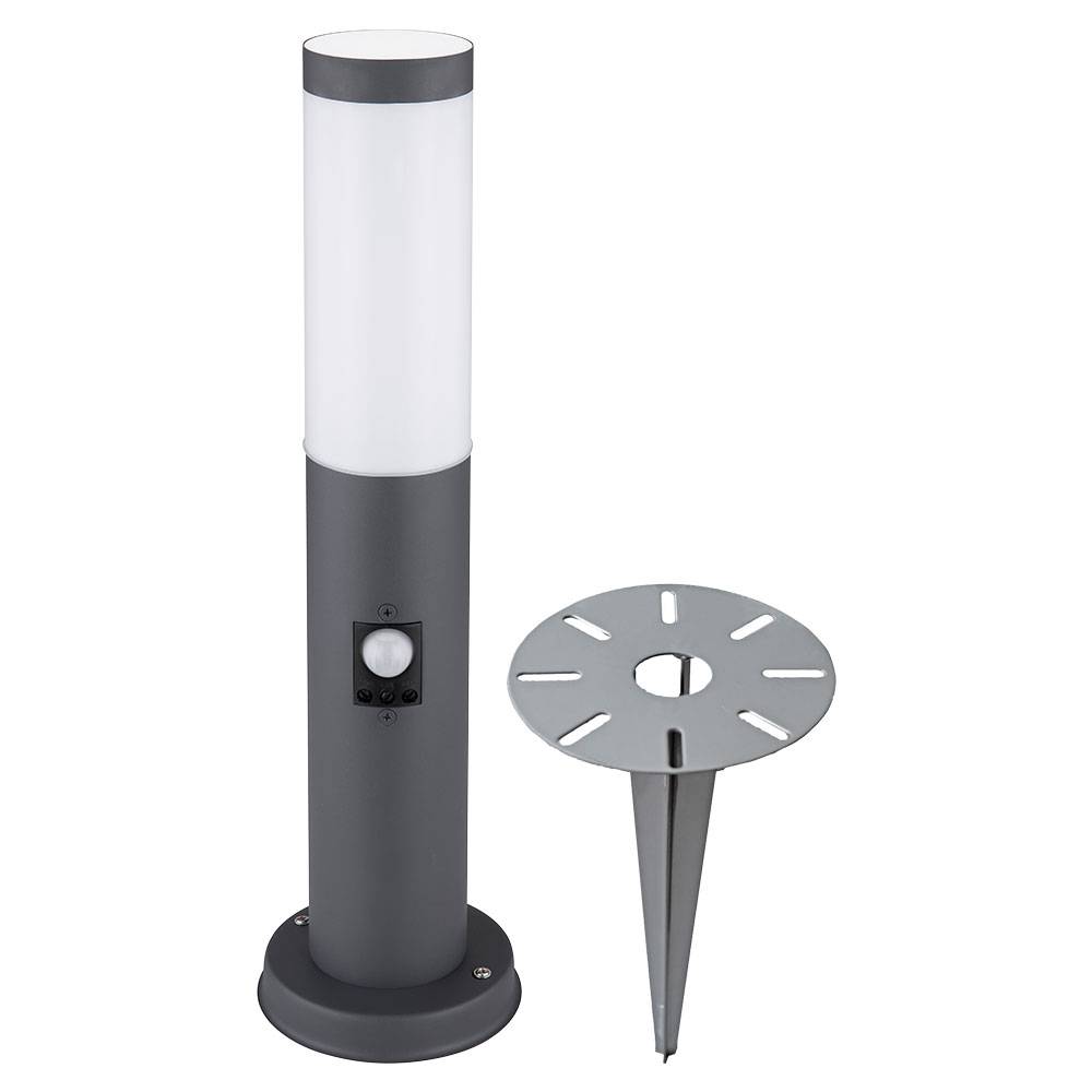 Edelstahl Sockel Leuchte Erd Spieß Garten Weg Bewegungsmelder Hof Außen Steck Steh Lampe ANTHRAZIT