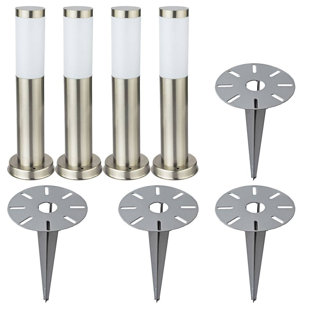 4er Set Außen Steck Steh Lampen silber EDELSTAHL Garten Weg Beleuchtung Erdspieß Sockel Leuchten