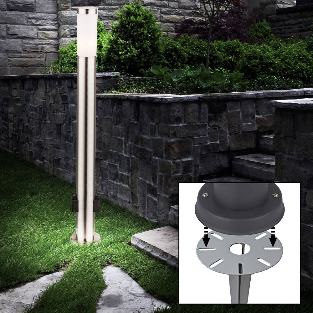 LED Außenstehlampe silber Erdspieß Wegeleuchte Edelstahl Gartenlampe 2x Außensteckdose, 7W 560lm warmweiß, DxH 7,6 x 110 cm