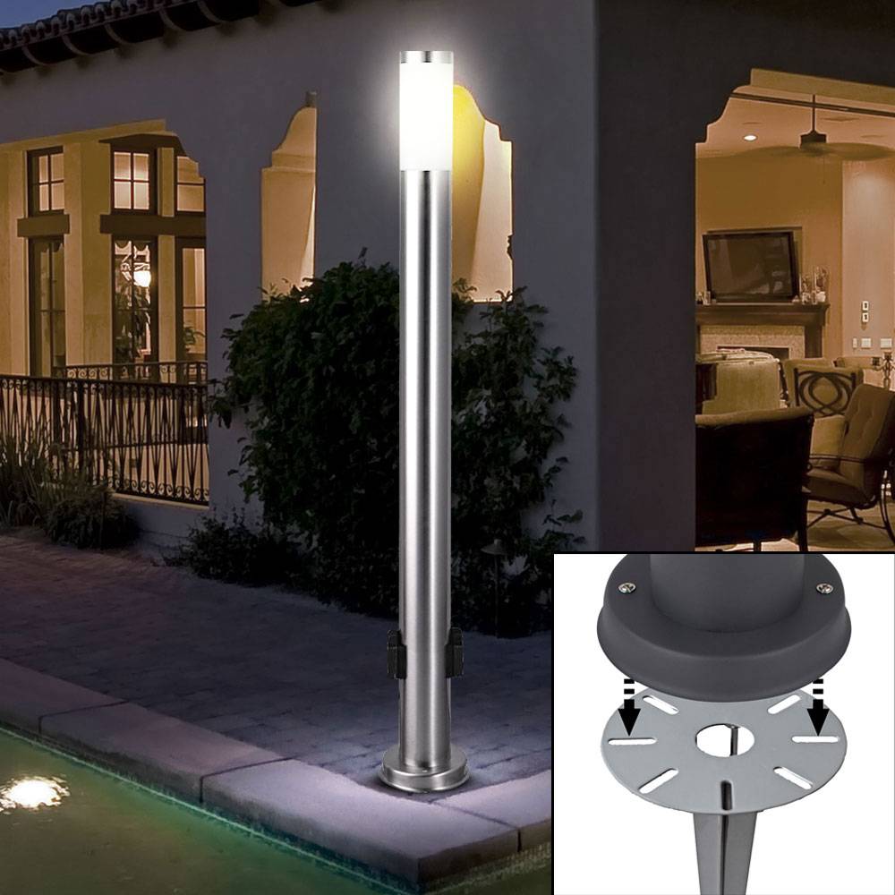 LED Außenstehlampe silber Erdspieß Wegeleuchte Edelstahl Gartenlampe 2x Außensteckdose, 7W 560lm warmweiß, DxH 7,6 x 110 cm