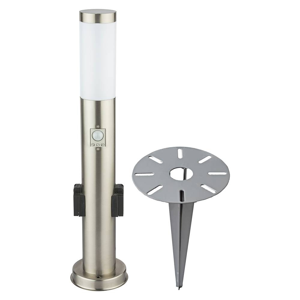 Außen Steh Leuchte Steckdosen Strahler Garten Weg Bewegungsmelder Erdspieß Steck Lampe EDELSTAHL