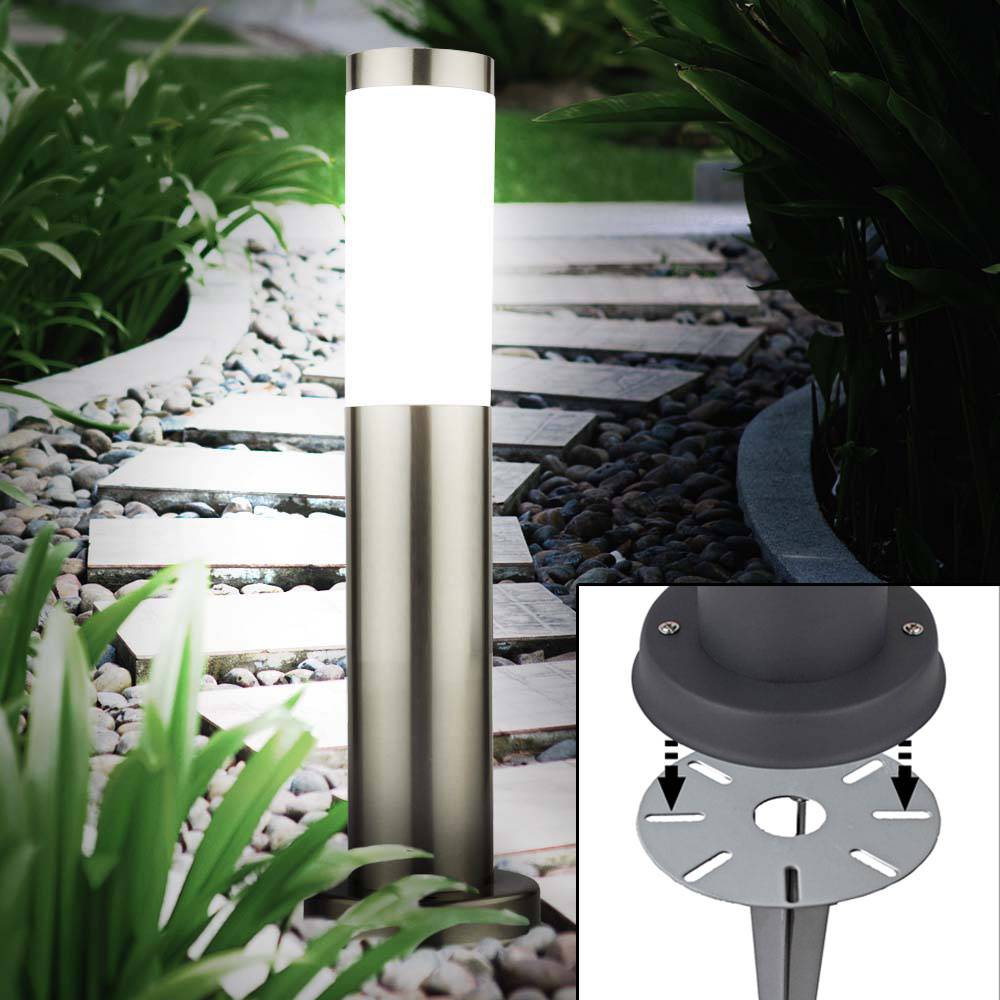 4er Set Außen Steck Steh Lampen silber EDELSTAHL Garten Weg Beleuchtung Erdspieß Sockel Leuchten