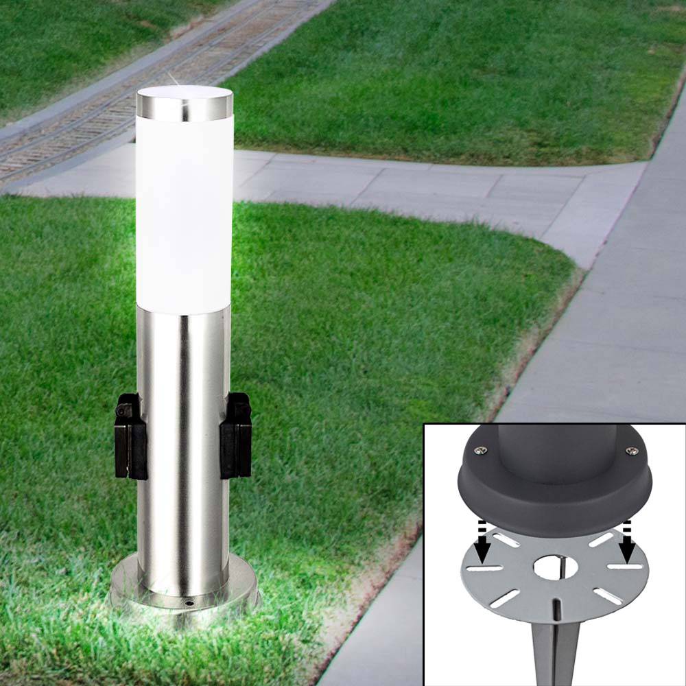 Edelstahl Sockel Leuchte Erdspieß Garten Weg Beleuchtung Steckdosen Außen Steck Steh Lampe
