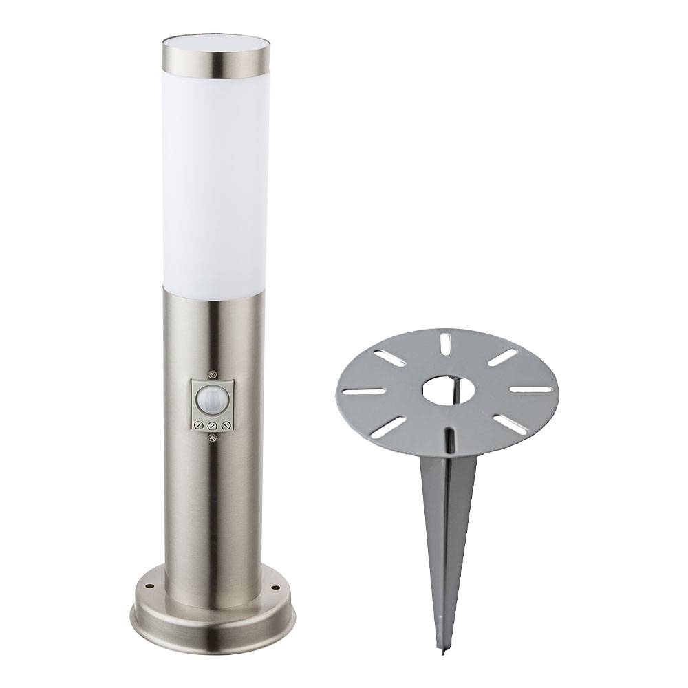Gartenlampe mit Bewegungsmelder Außen Sockelleuchte Stehleuchte Bewegungsmelder Wegebeleuchtung Aussen Boden, mit Erdspieß, Edelstahl, 1xE27, DxH 12