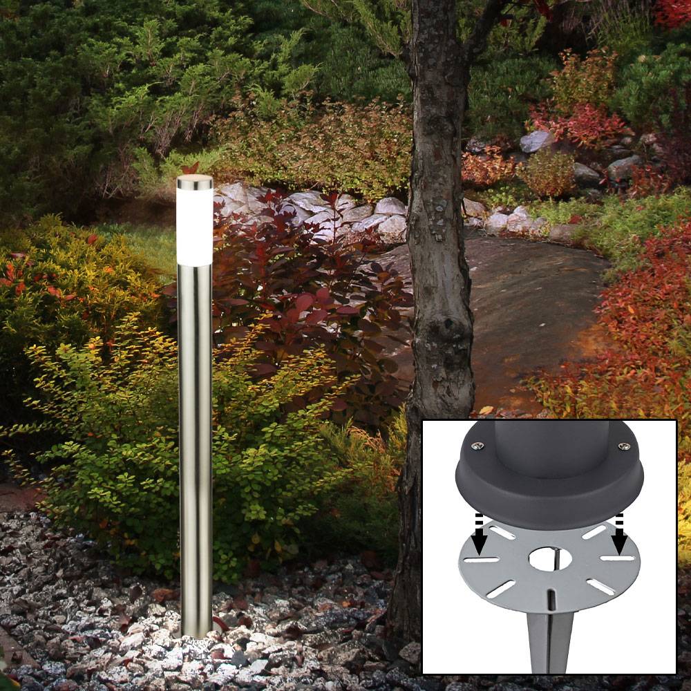 2er Set LED Garten Steck Steh Lampen EDELSTAHL Wege Leuchten Erdspieß Terrassen Strahler silber