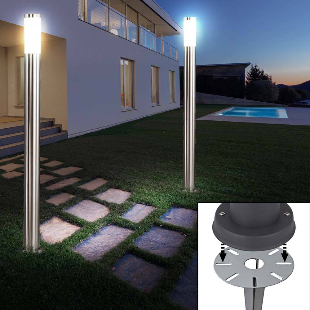 2er Set LED Garten Steck Steh Lampen EDELSTAHL Wege Leuchten Erdspieß Terrassen Strahler silber