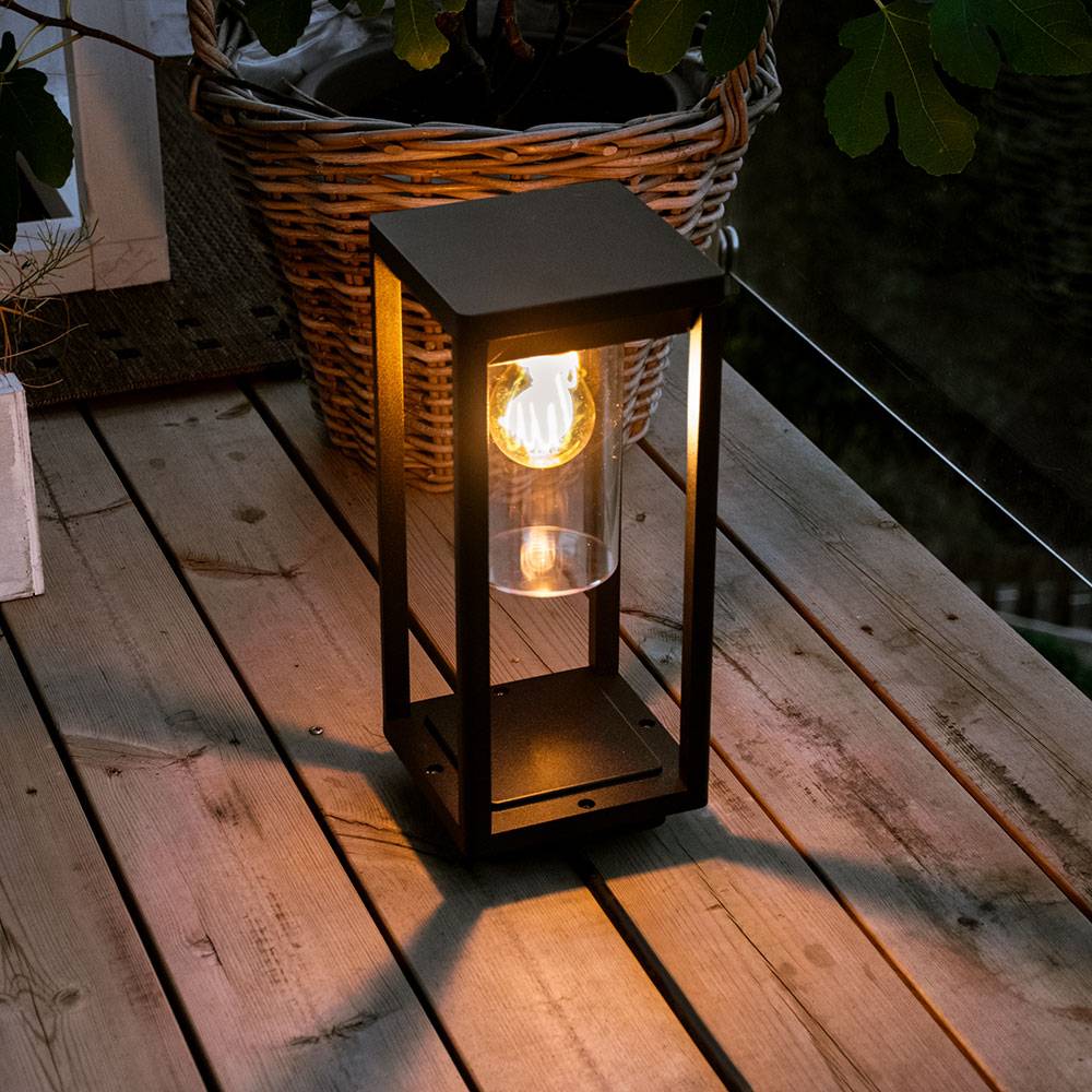 Garten Sockel Leuchte schwarz-matt Garten Terrassen Strahler Deko Steh Tisch Außen Lampe eckig