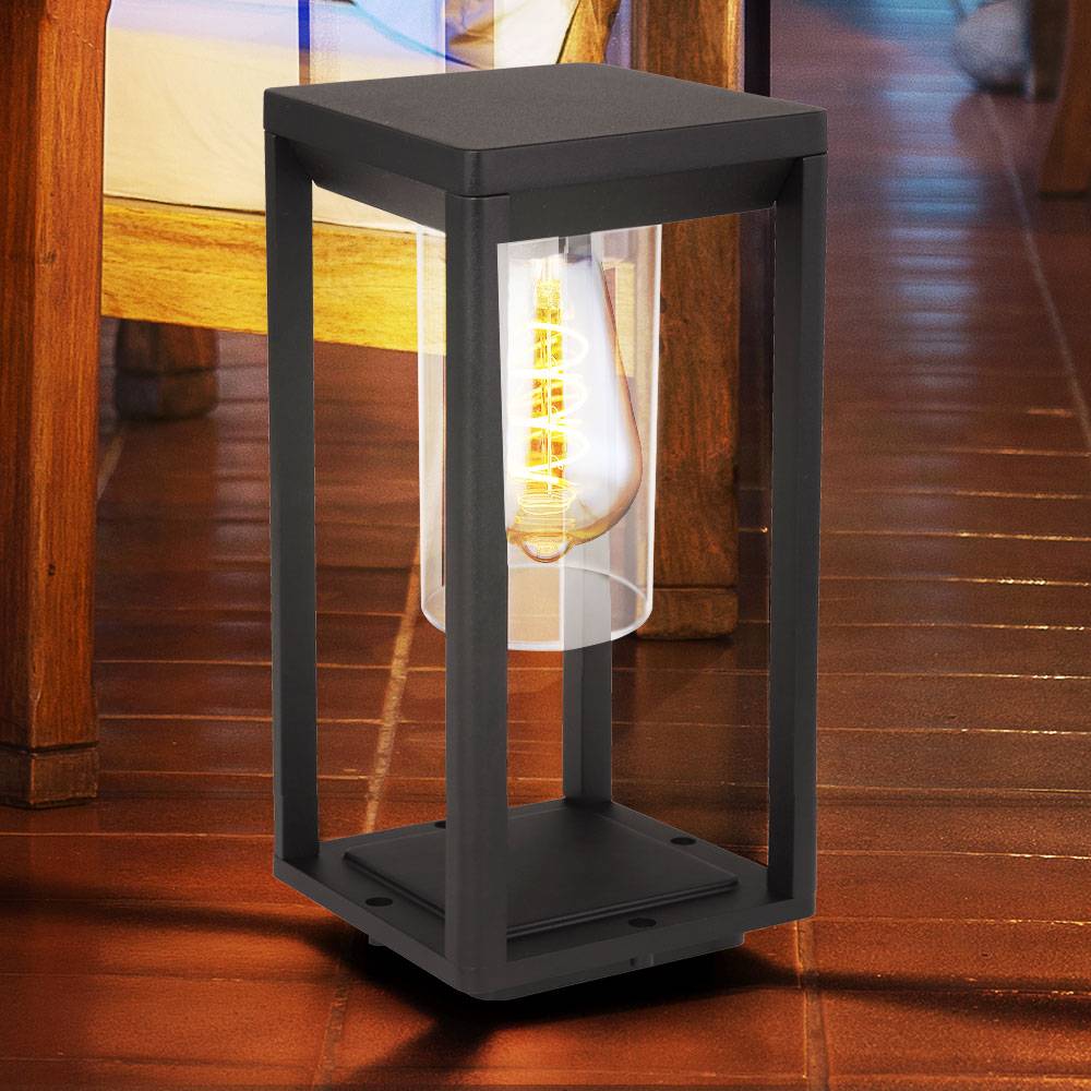 Garten Sockel Leuchte schwarz-matt Garten Terrassen Strahler Deko Steh Tisch Außen Lampe eckig