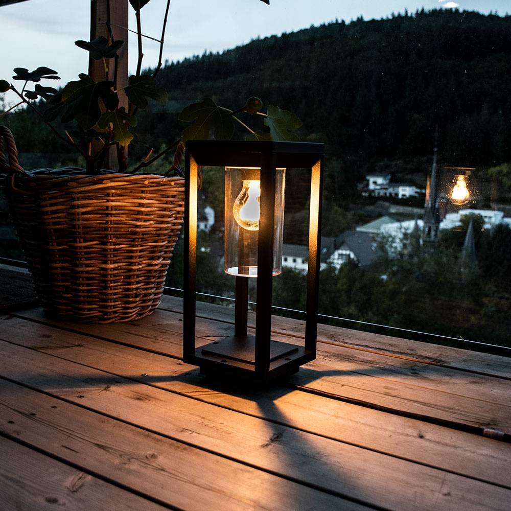 Außen Steh Lampe Garten Beleuchtung ALU Laterne Retro Hof Balkon Terrassen Deko Tisch Leuchte schwarz