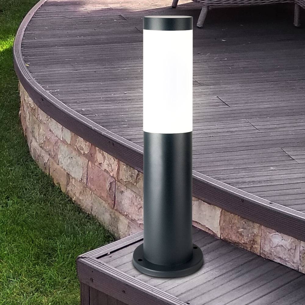 Edelstahl Sockel Steh Leuchte ANTHRAZIT Garten Beleuchtung Außen Lampe im Set inkl. LED Leuchtmittel